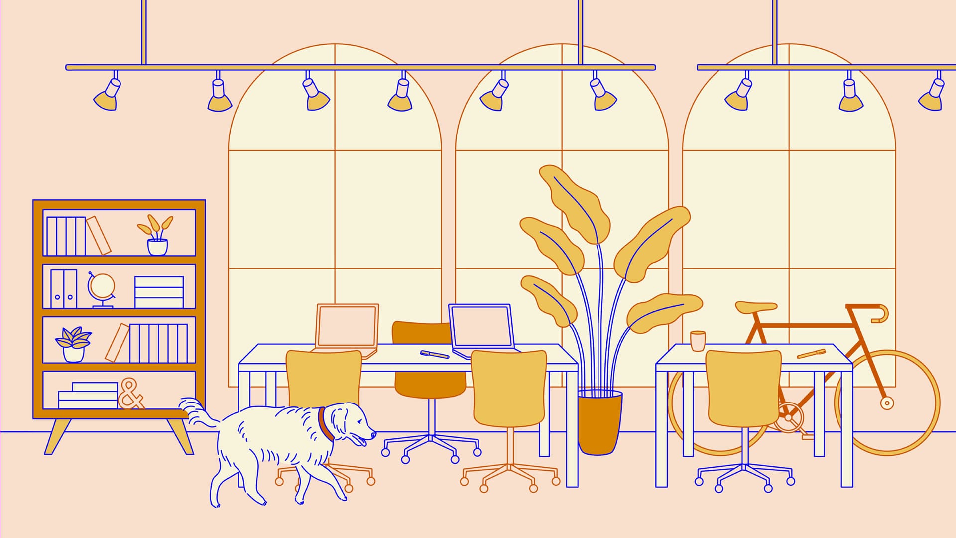 Sticks And Stones May Bake My Bones 3 Mixkit Desks In A Cool Co Working Space With An Office Dog 399 Desktop Wallpaper